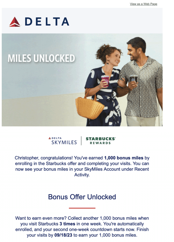 Delta Starbucks promotion for 1,000 SkyMiles