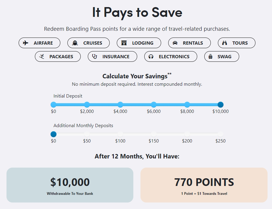 a screenshot of a travel savings account