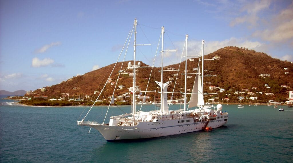 a large white ship in the water