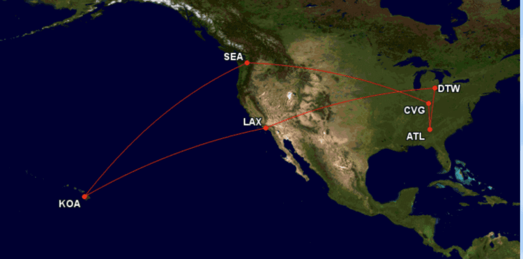 Atlanta to Hawaii Delta Mileage-Status Run: 10,235 MQM at 6.3 CPM