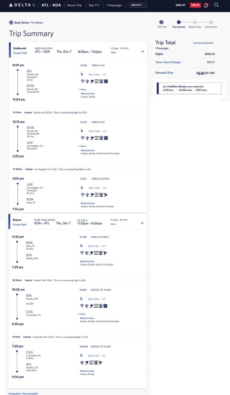 Atlanta to Hawaii Delta Mileage-Status Run: 10,235 MQM at 6.3 CPM