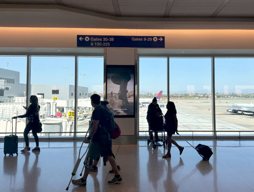 Take a left from the LAX T3 TSA checkpoint to walk toward Terminal 3 and the TBIT connector.