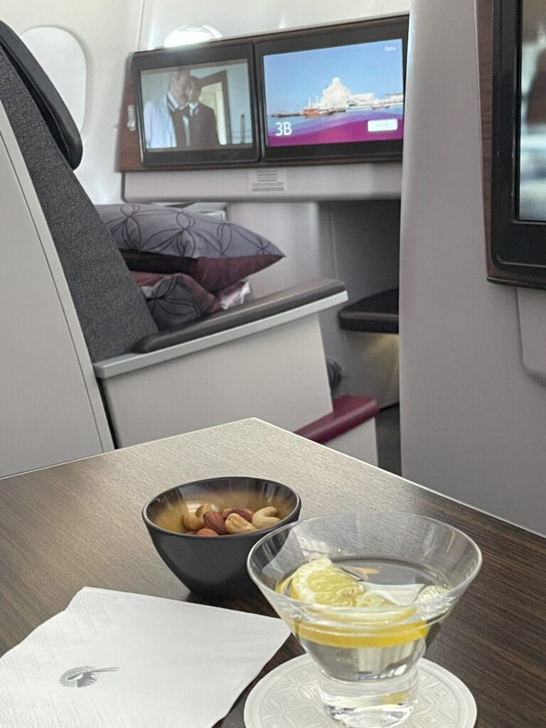 Qatar Airways Business Class Extra Dry Martini with Nuts