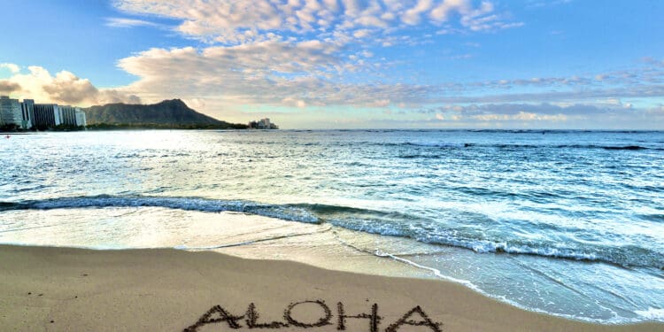 I drew ALOHA on Waikiki Beach with Diamond Head in the background. (©iStock.com/Koji)