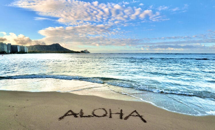 I drew ALOHA on Waikiki Beach with Diamond Head in the background. (©iStock.com/Koji)