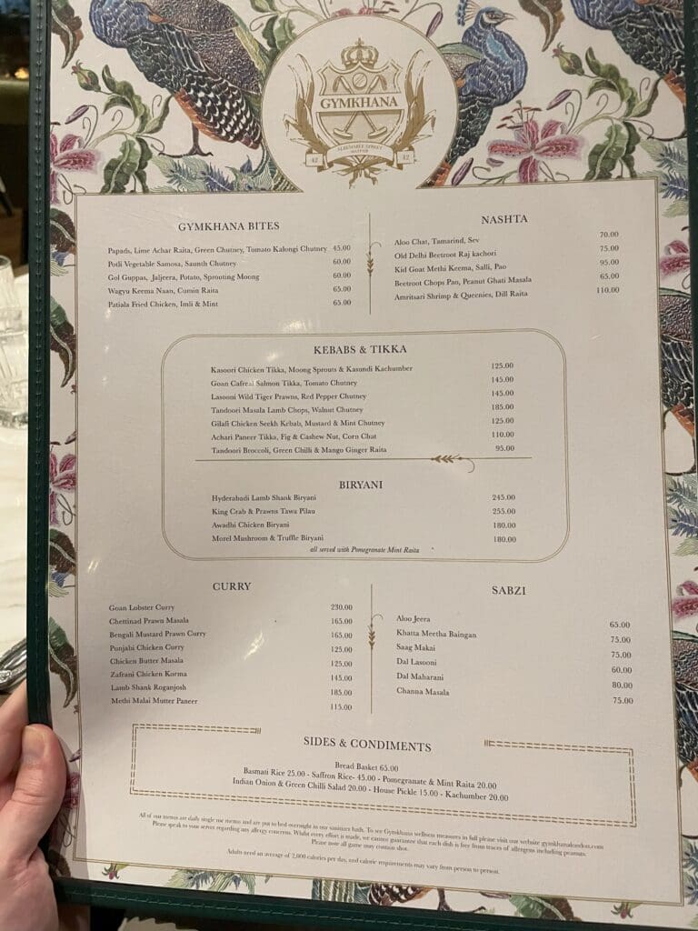 Gymkhana Menu