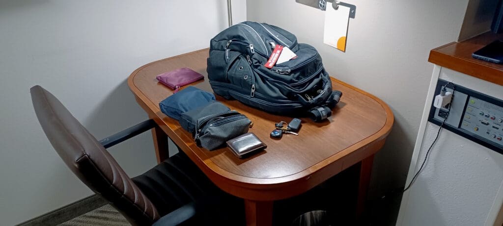 a backpack on a table