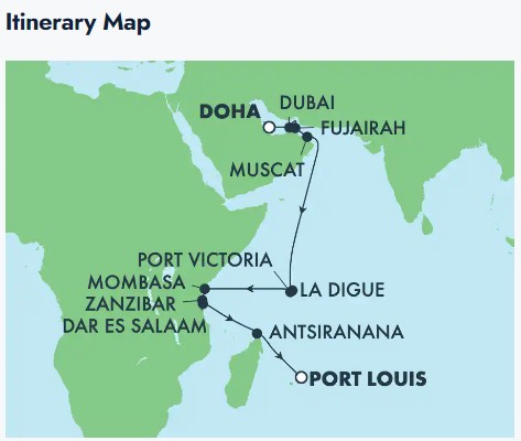 NCL Africa UAE Seychelles 17 day map