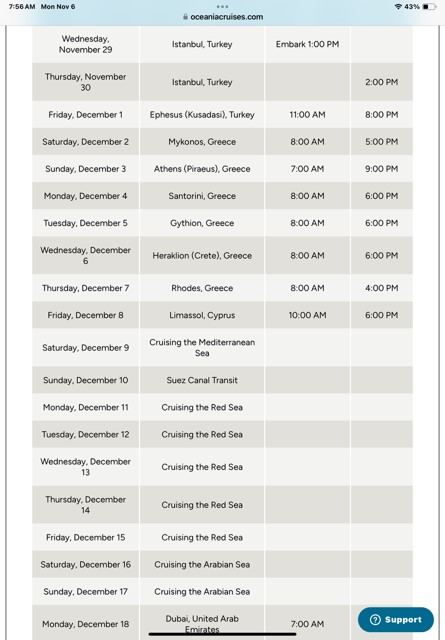 a schedule of a ship