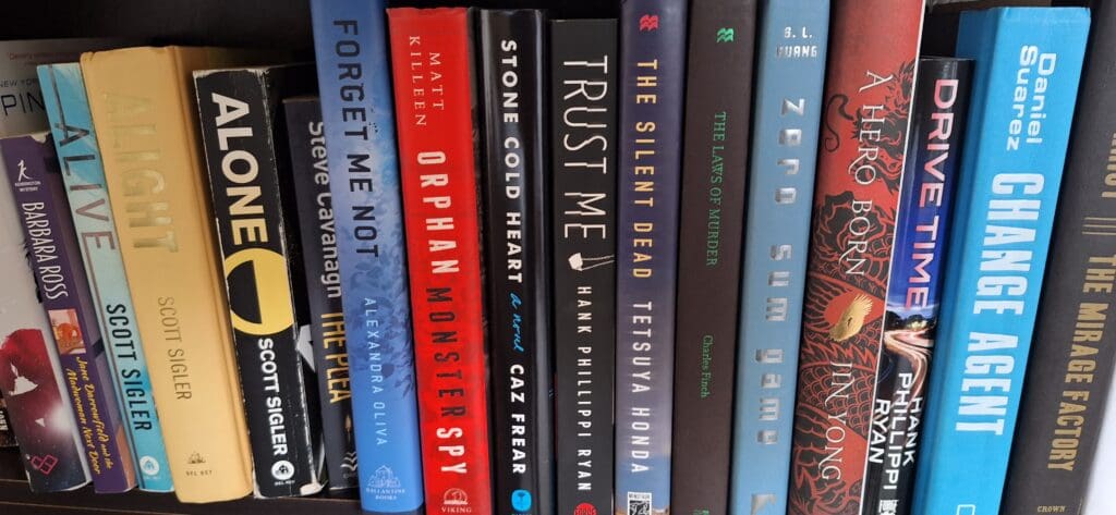 a group of books on a shelf