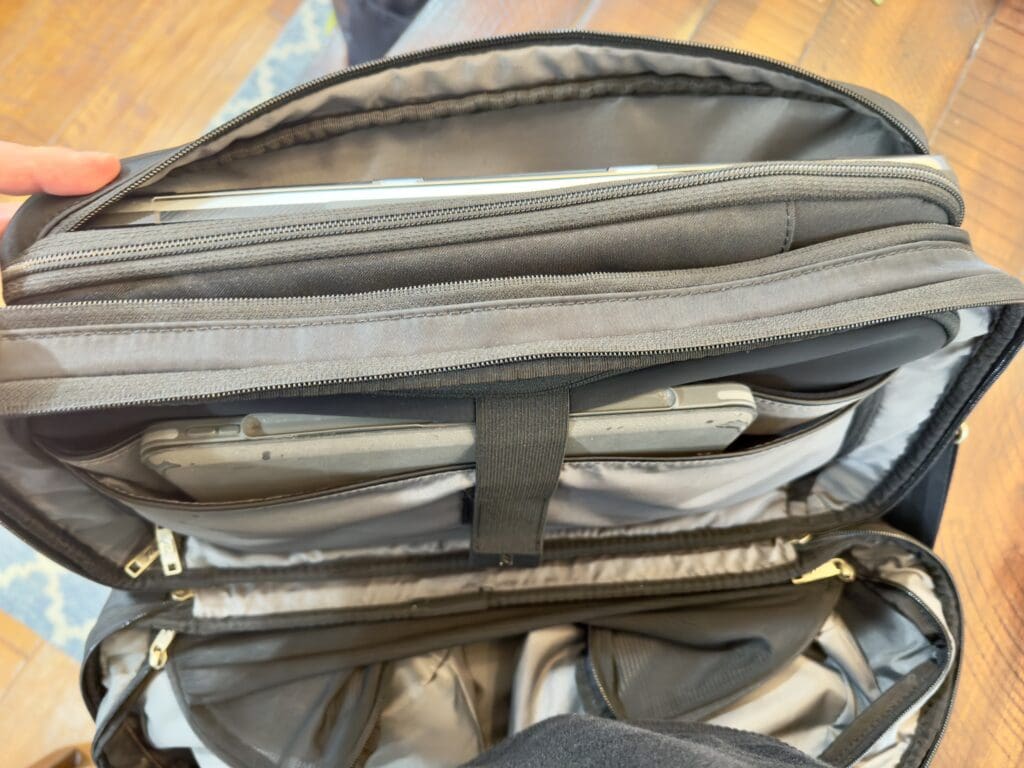 a bag with a laptop and tablet inside