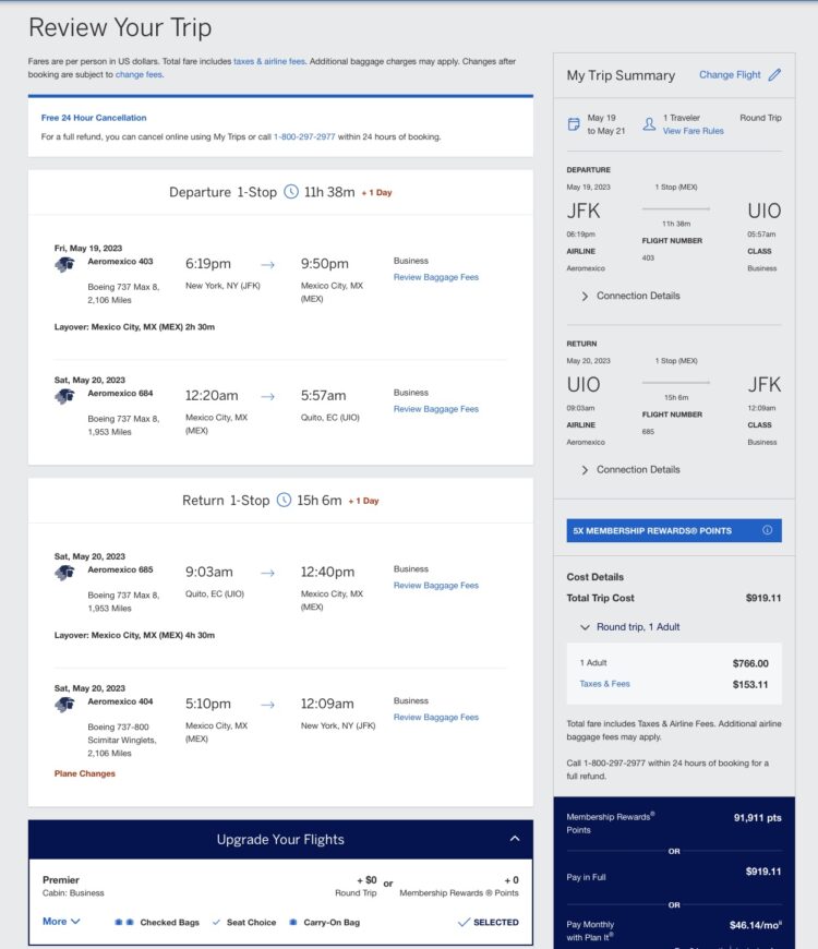 Aeromexico-business-class-mileage-run-amex-travel - Eye of the Flyer