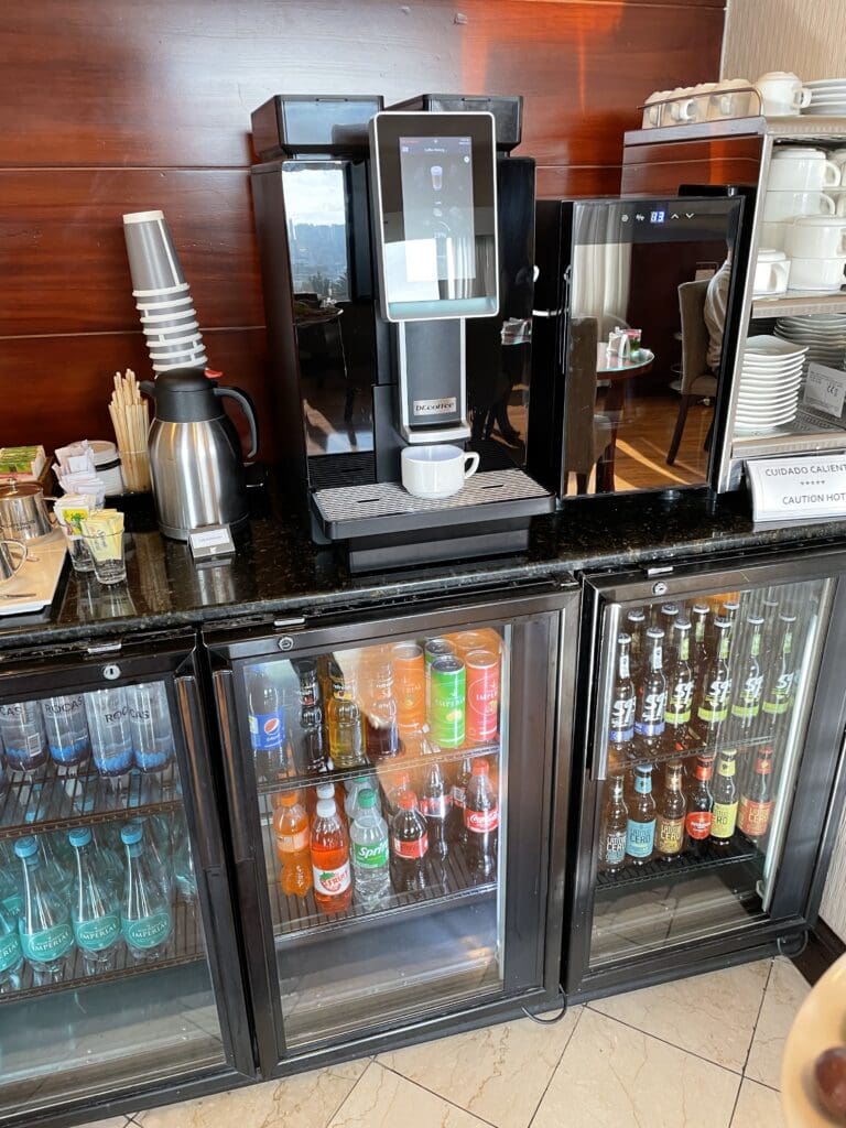 a coffee machine and beverage coolers