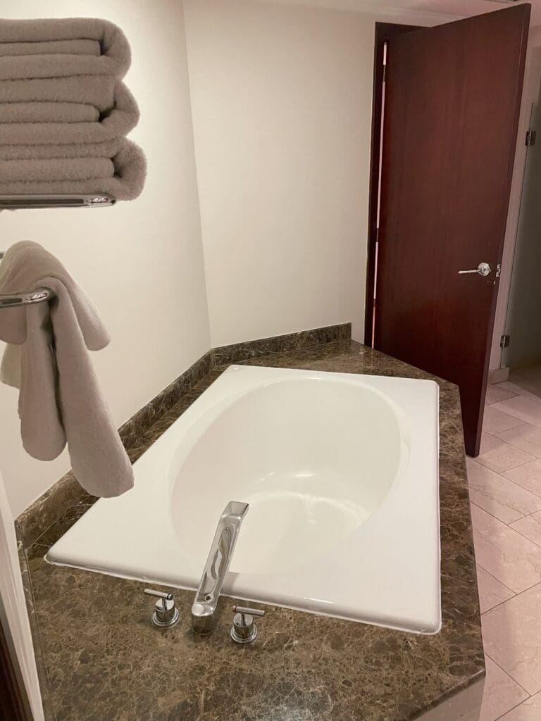 a bathtub in a bathroom