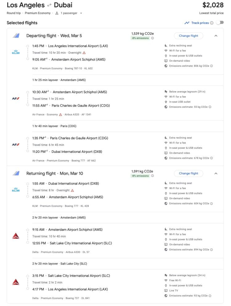 LAX to Dubai premium economy run