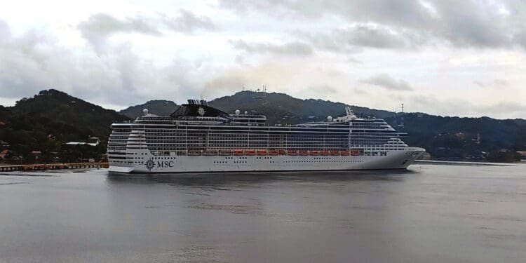 a large cruise ship in the water