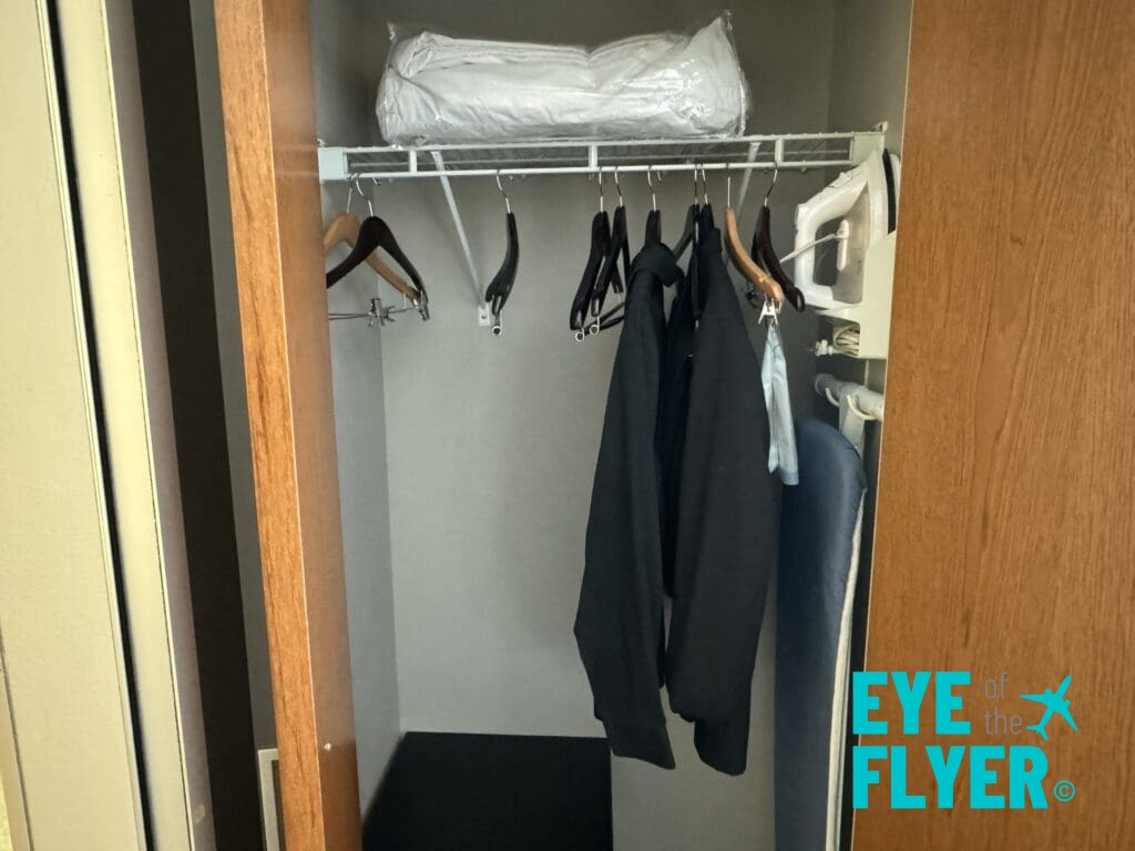 a closet with clothes on a rack SpringHill Suites Las Vegas Convention Center (© Eye of the Flyer)