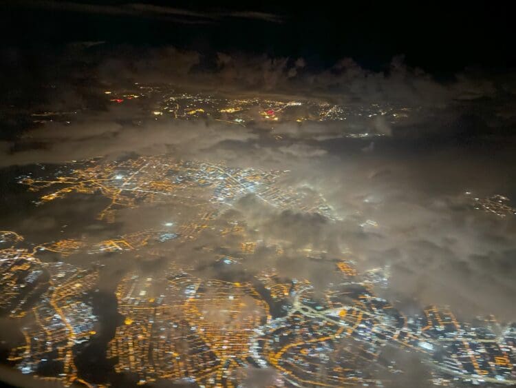 aerial view of a city at night