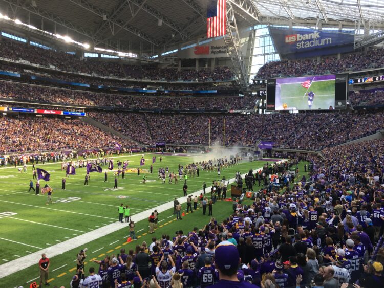 Vikings player introductions inside the beautiful US Bank Stadium in Minneapolis, Minnesota.