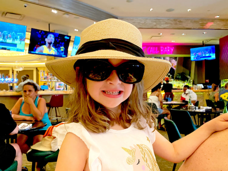 A little girl enjoys breakfast at Cafe Americano inside Caesars Palace Las Vegas