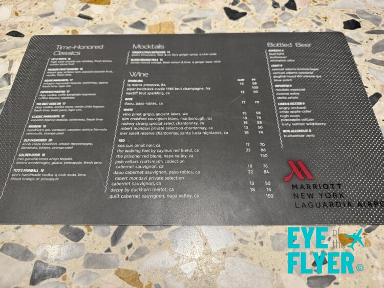 a menu on a counter