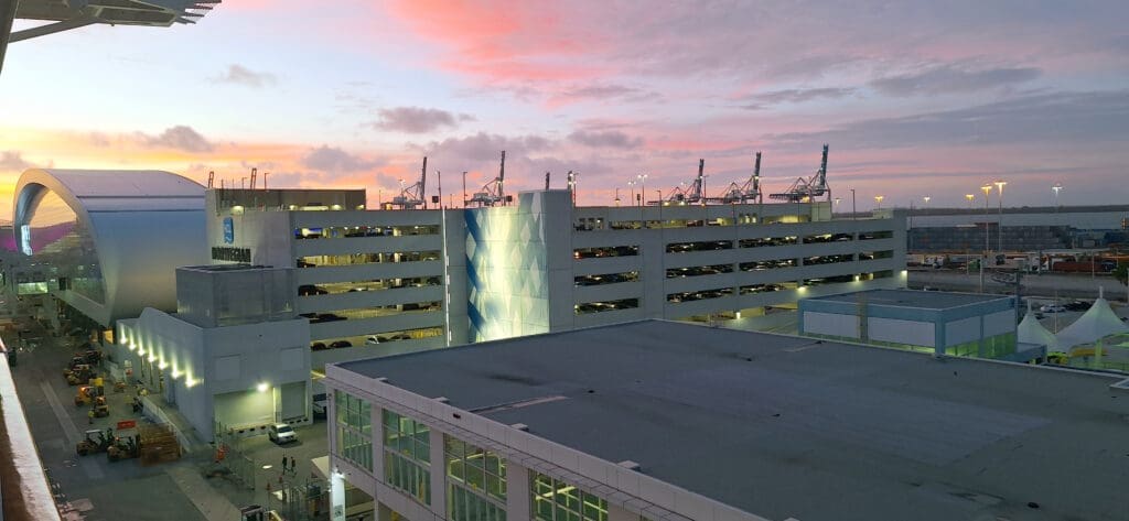 a building with many parking garages