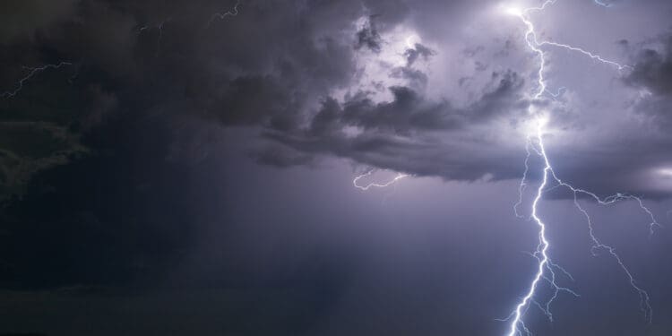 Powerful lightning strike from a monsoon thunderstorm in Arizona.