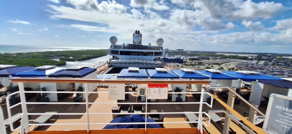 a cruise ship with a large body of water