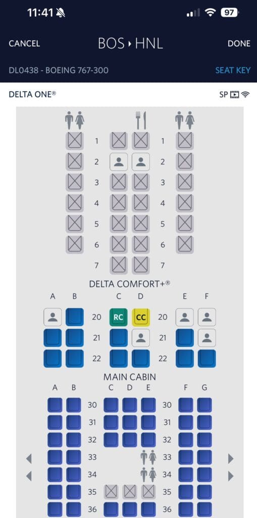 Original seat assignments BOS to HNL