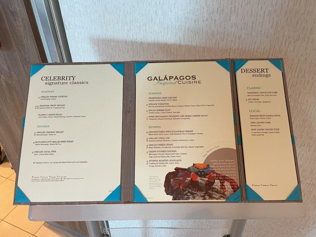 a menu on a table