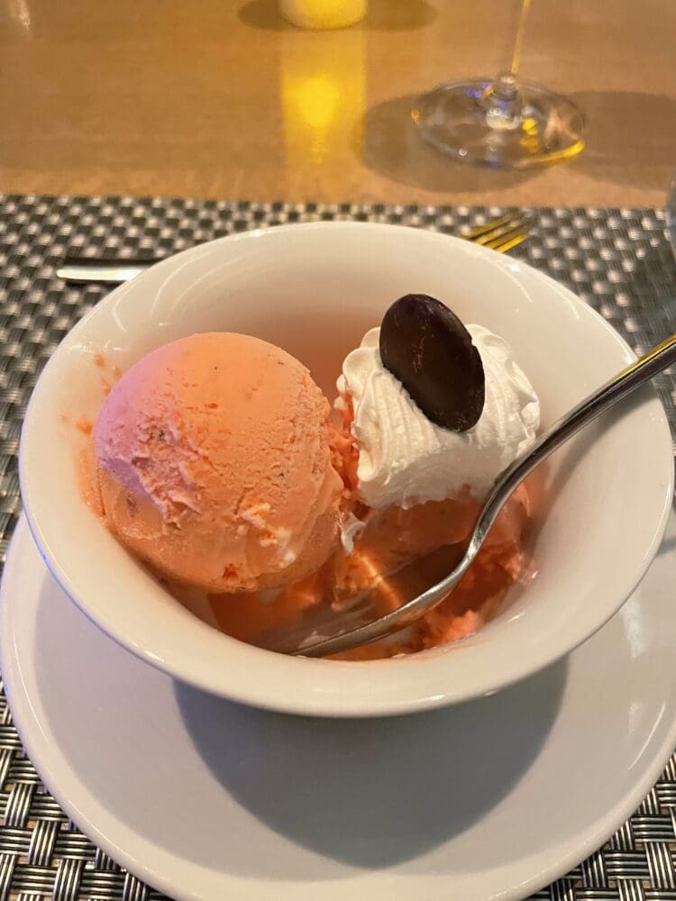 a bowl of ice cream and a spoon
