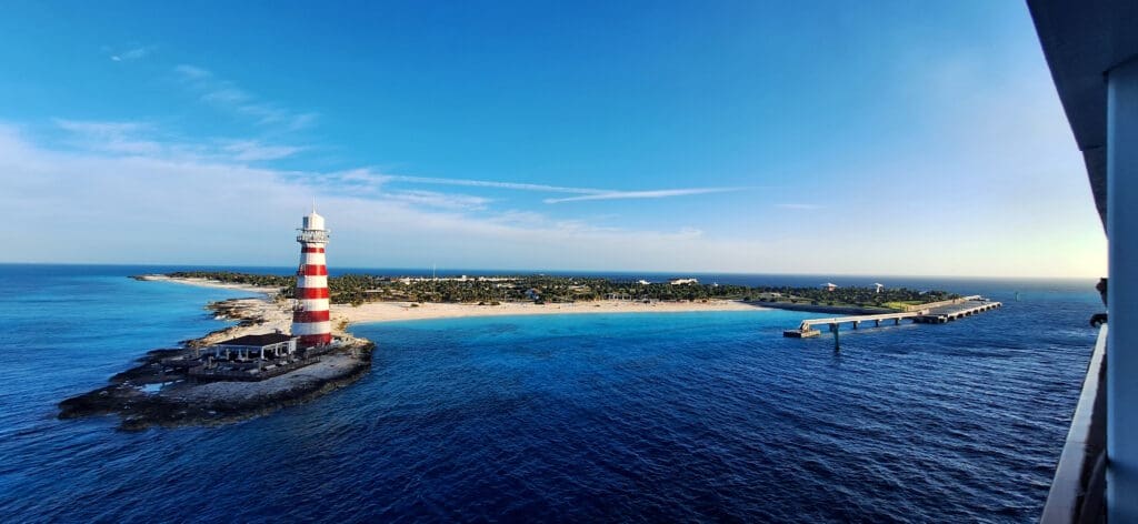 a lighthouse on a beach