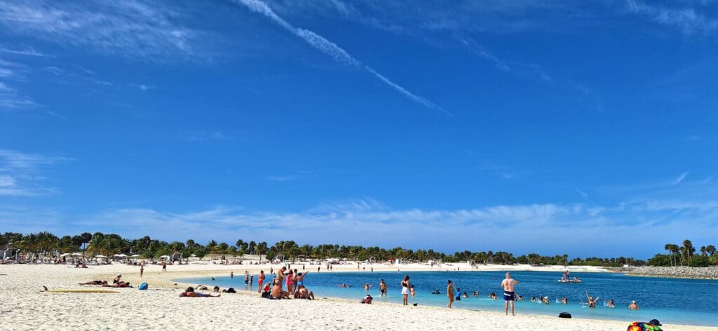 a group of people on a beach