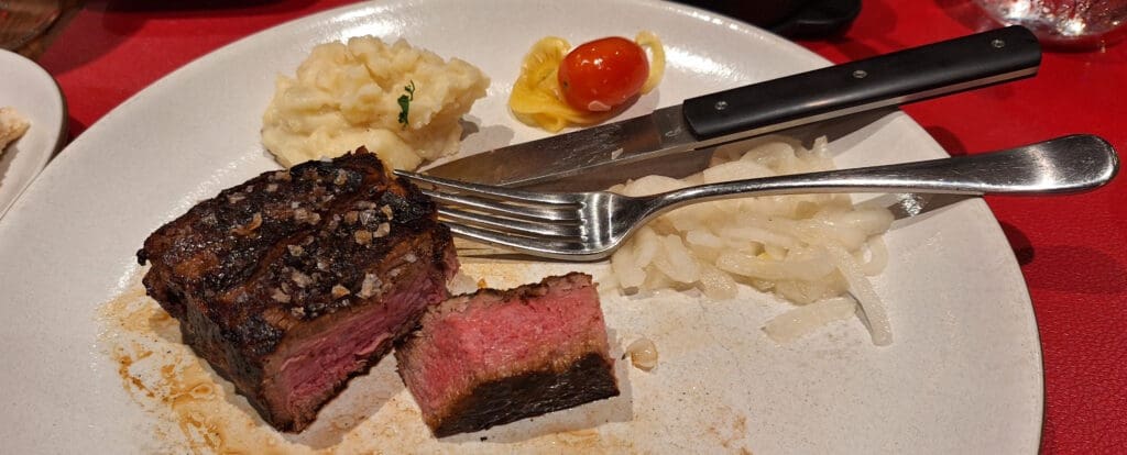 a plate of food with a fork and knife