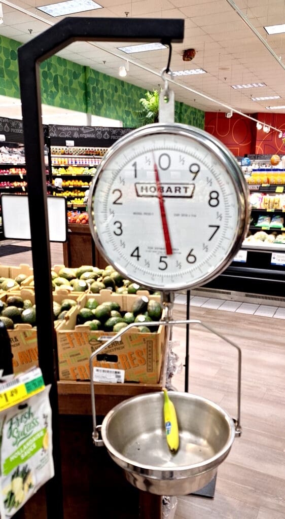 a scale in a grocery store