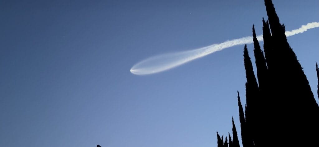 A SpaceX rocket launch over Southern California on March 18, 2024.