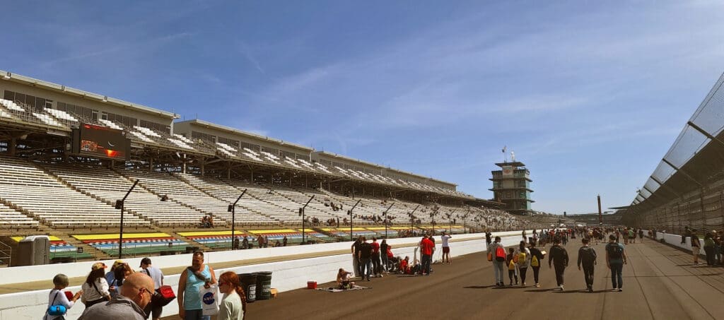 a crowd of people in a race track