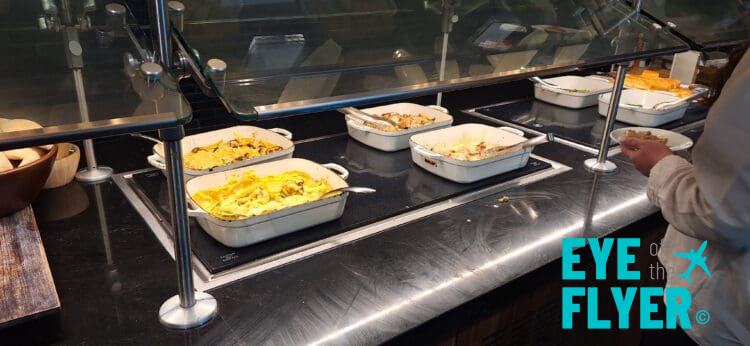 food in a buffet line