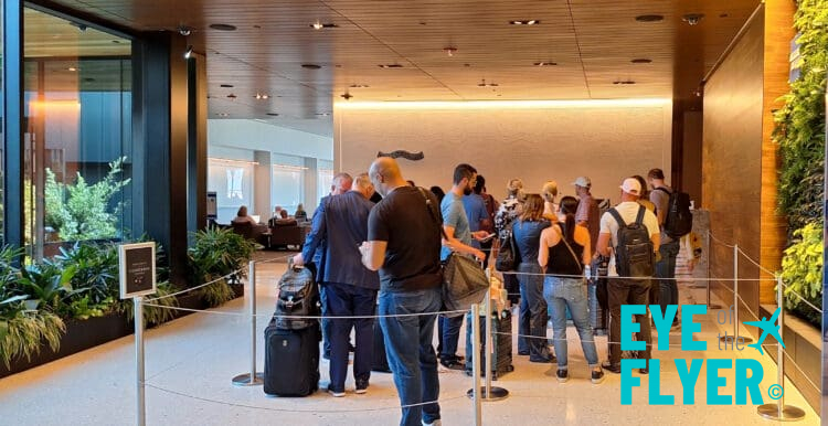 a group of people standing in a line