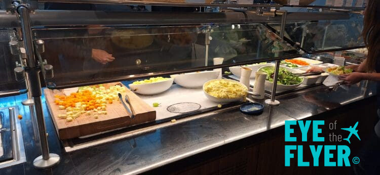 a buffet with food in it