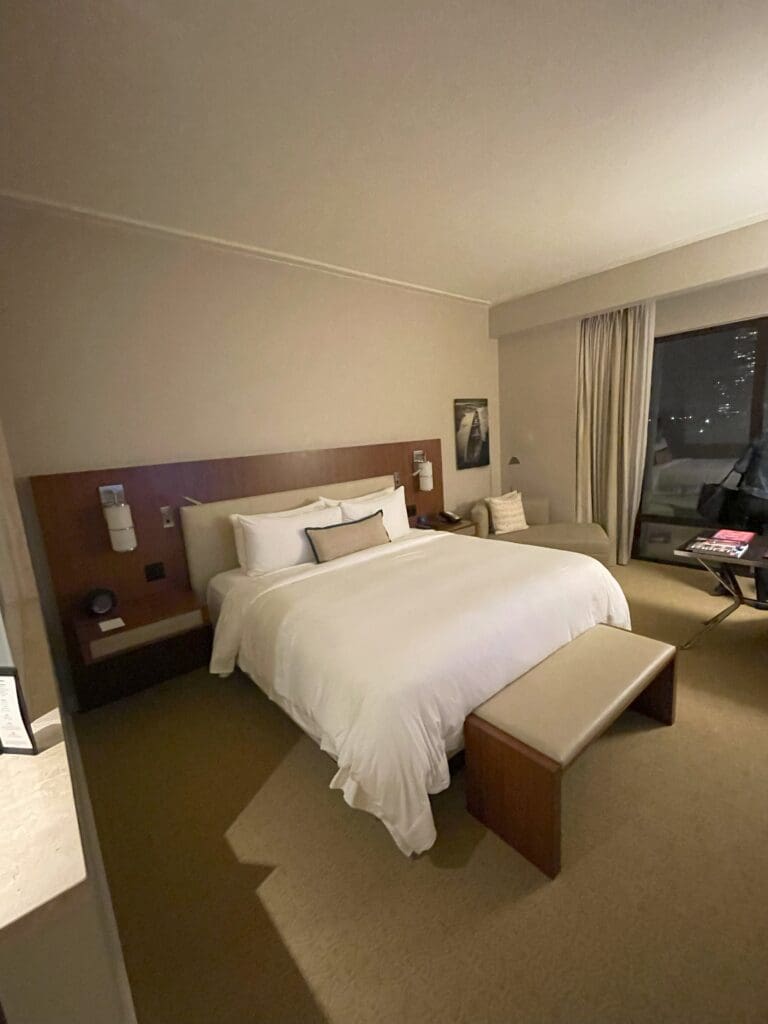 a bed in a hotel room