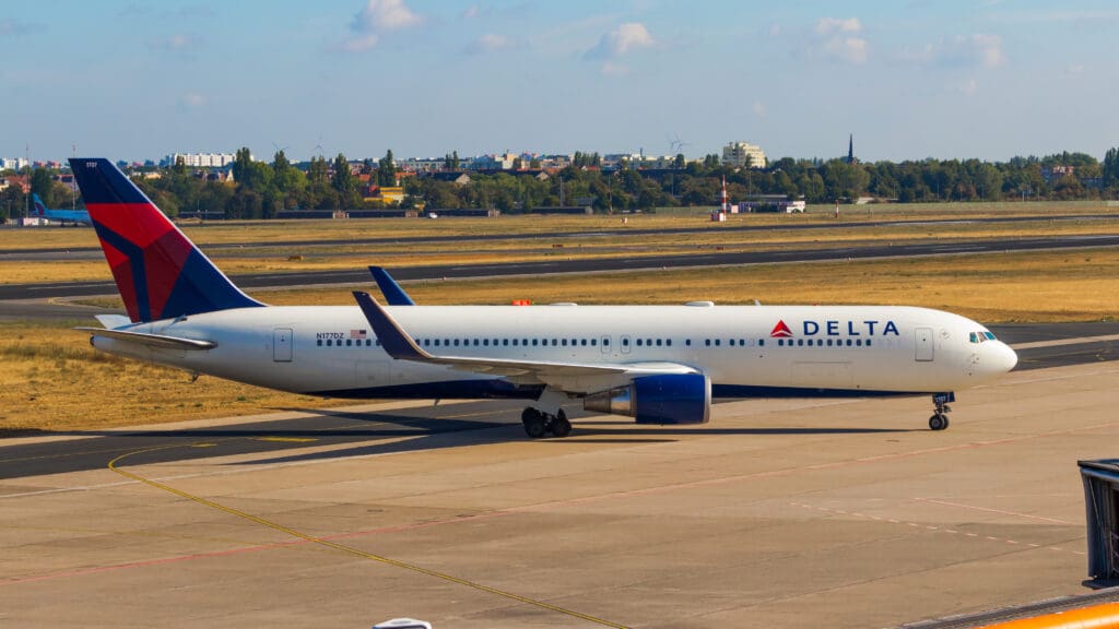 BERLIN, GERMANY - September 7, 2018: Delta Air Lines, Boeing 767-332(ER) at Tegel airport in Berlin.