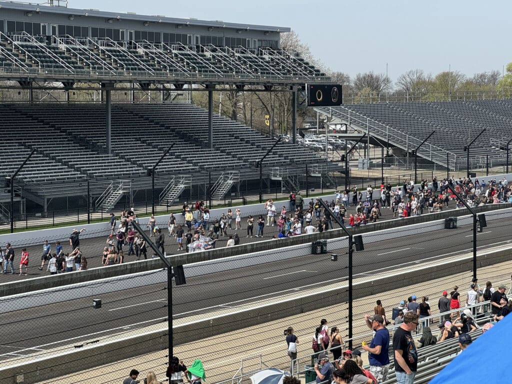a crowd of people on a track