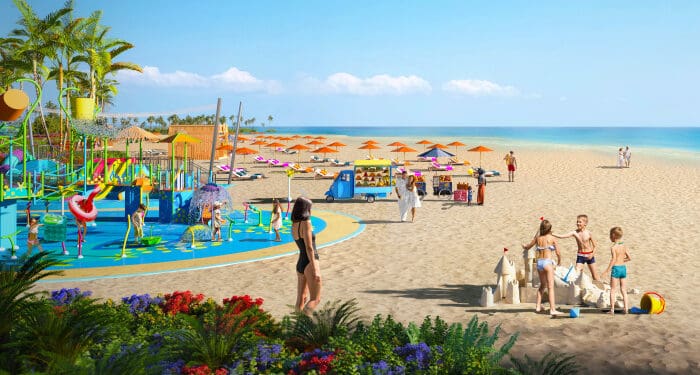 a group of people on a beach