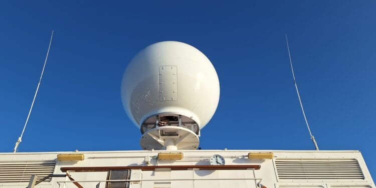 a white sphere on top of a building