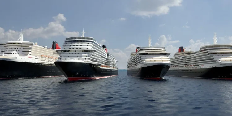a group of cruise ships in the water