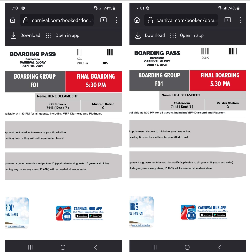 screens screenshots of a boarding pass