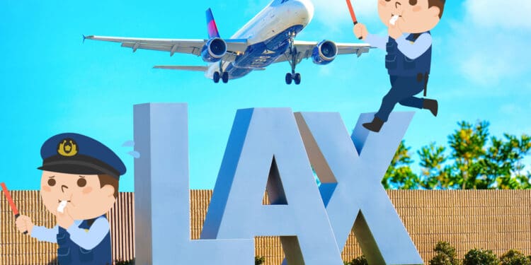 a plane flying over a sign