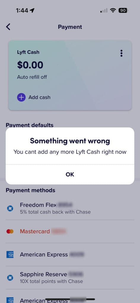 Can't add Lyft Cash