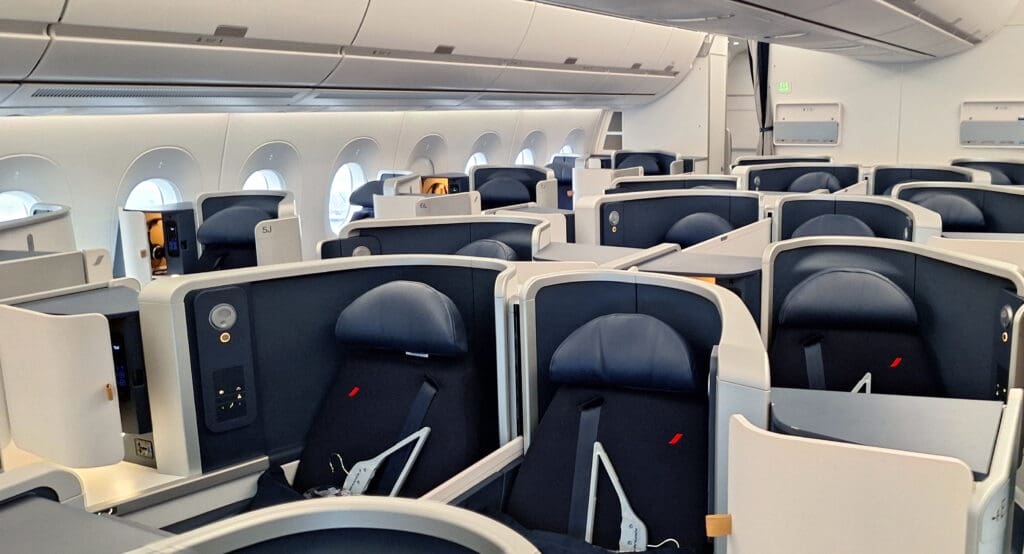 a plane with seats and windows